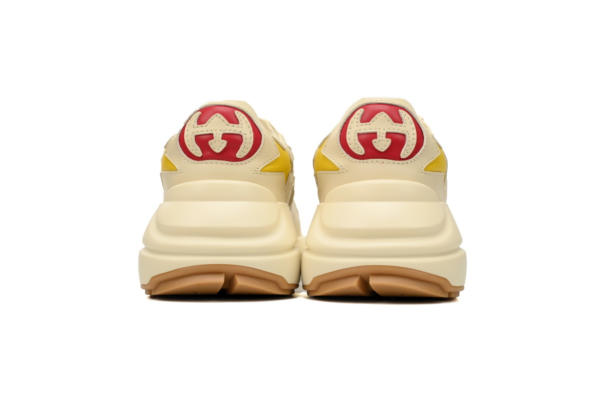Yellow Star Beige Gucci Rhyton Leather Star Print Round Toe Lace-up Sneaker