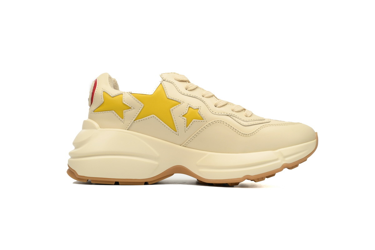 Yellow Star Beige Gucci Rhyton Leather Star Print Round Toe Lace-up Sneaker