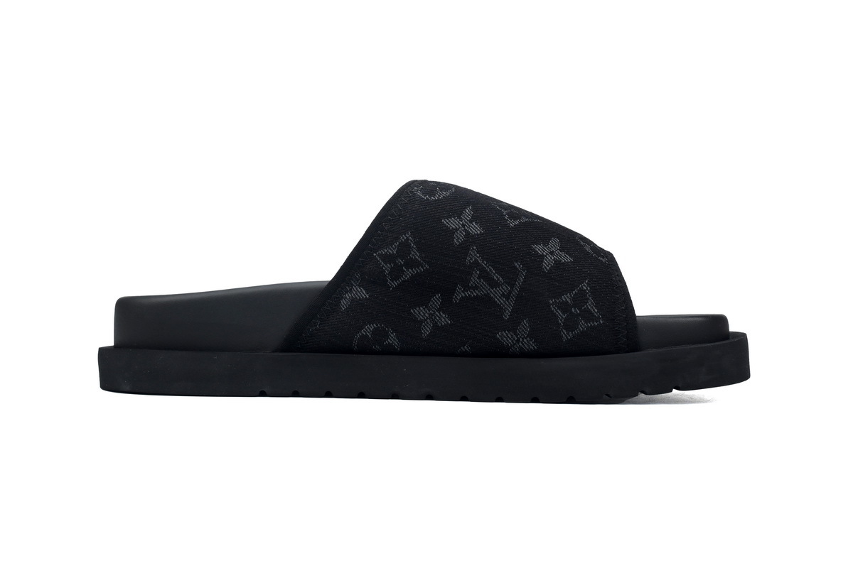  Black Denim Fabric LOUIS VUITTON Miami Velcro Pool Slides