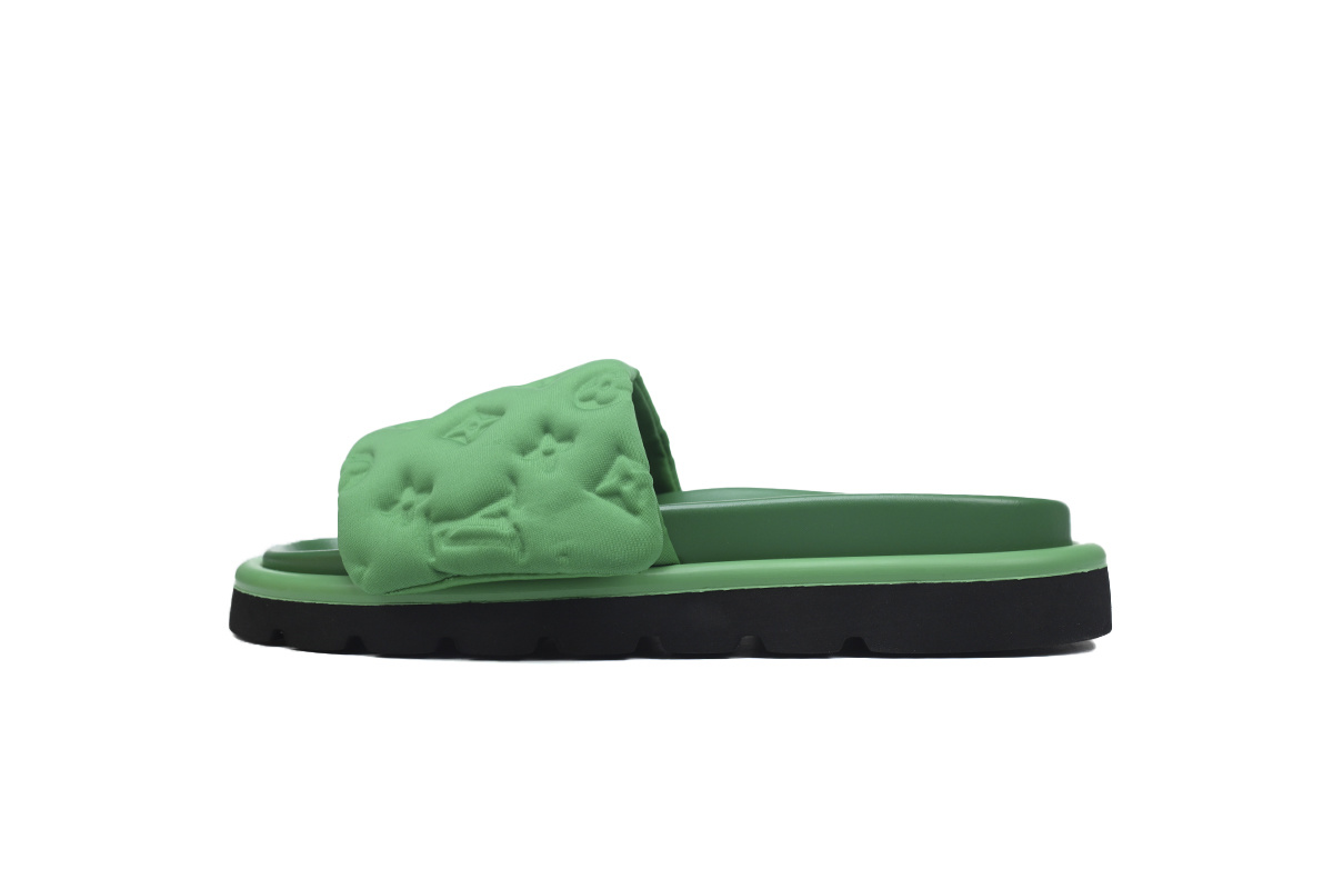  Black Green Fabric LOUIS VUITTON Velcro Pool Slides Pool Pillow Comfort