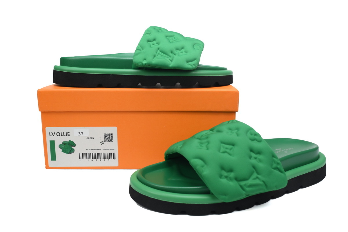  Black Green Fabric LOUIS VUITTON Velcro Pool Slides Pool Pillow Comfort