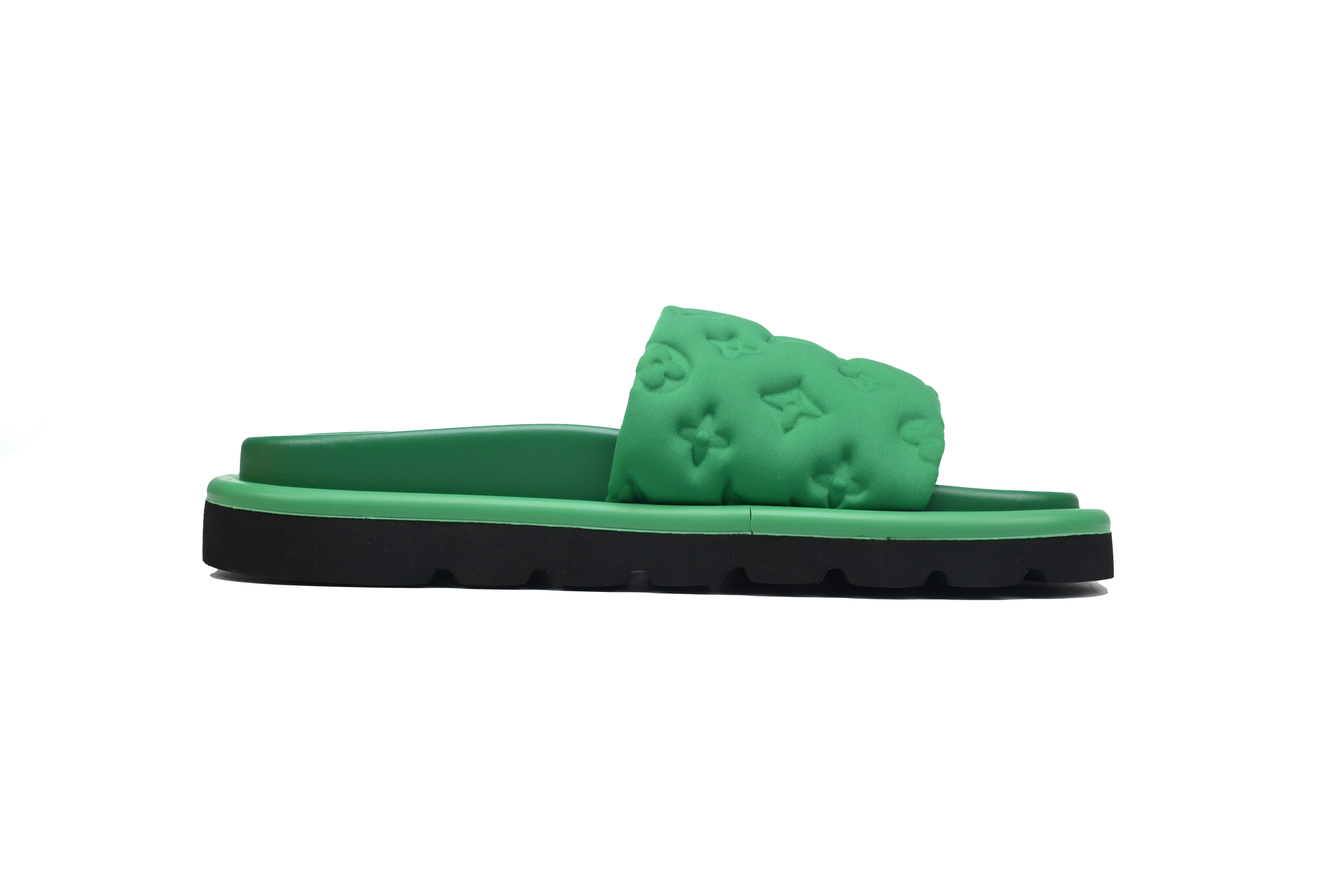  Black Green Fabric LOUIS VUITTON Velcro Pool Slides Pool Pillow Comfort