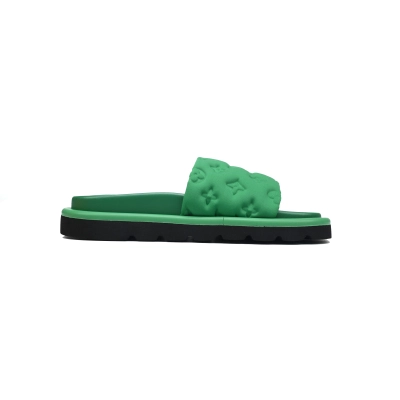  Black Green Fabric LOUIS VUITTON Velcro Pool Slides Pool Pillow Comfort 02