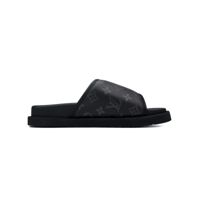  Black Vintage LOUIS VUITTON Miami Velcro Pool Slides 02