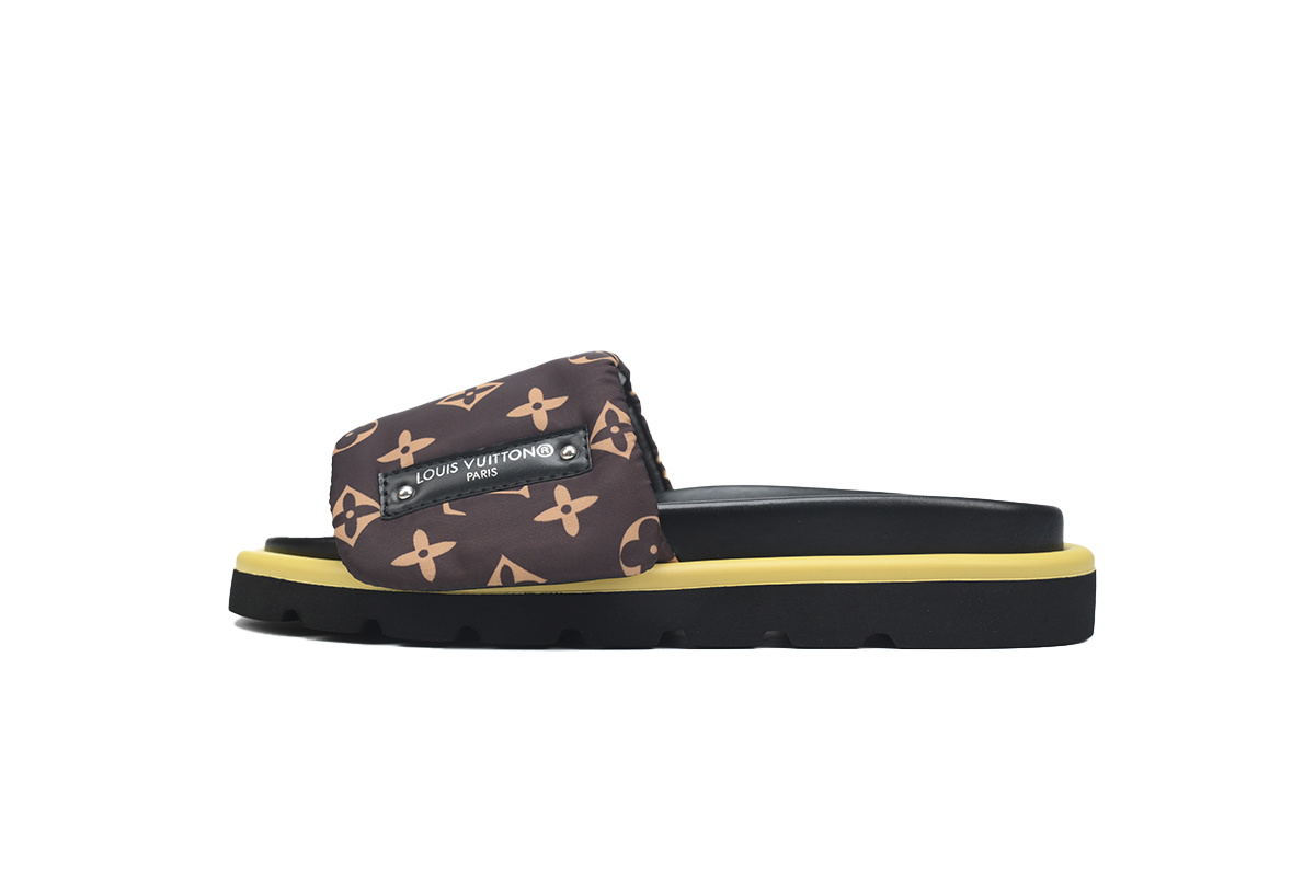  Brown Black Label LOUIS VUITTON Velcro Pool Slides Pool Pillow Comfort