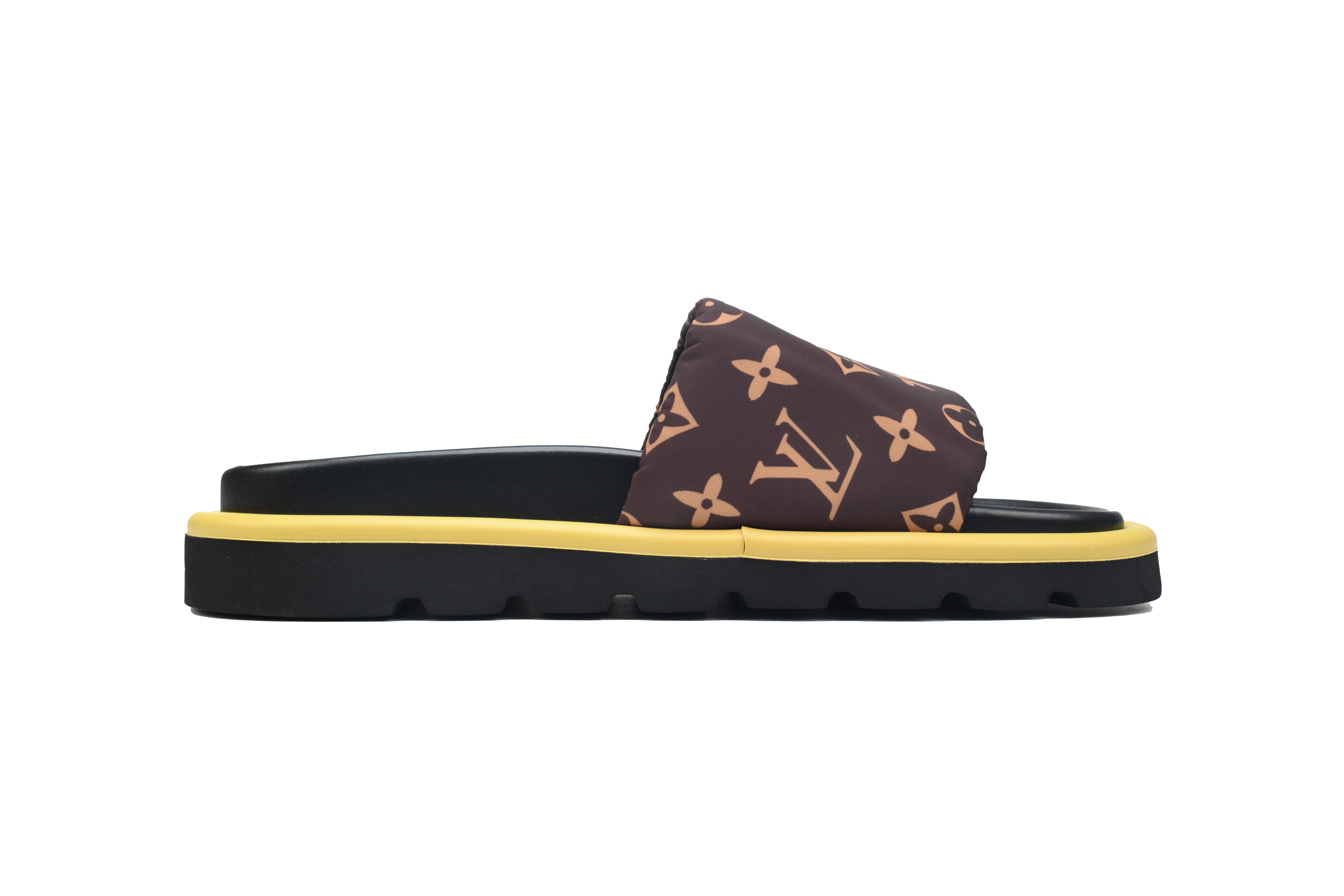  Brown Black Label LOUIS VUITTON Velcro Pool Slides Pool Pillow Comfort