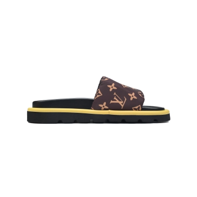  Brown Black Label LOUIS VUITTON Velcro Pool Slides Pool Pillow Comfort 02