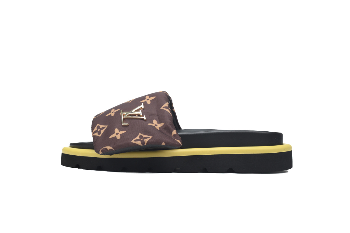  Brown Metal Label LOUIS VUITTON Velcro Pool Slides Pool Pillow Comfort