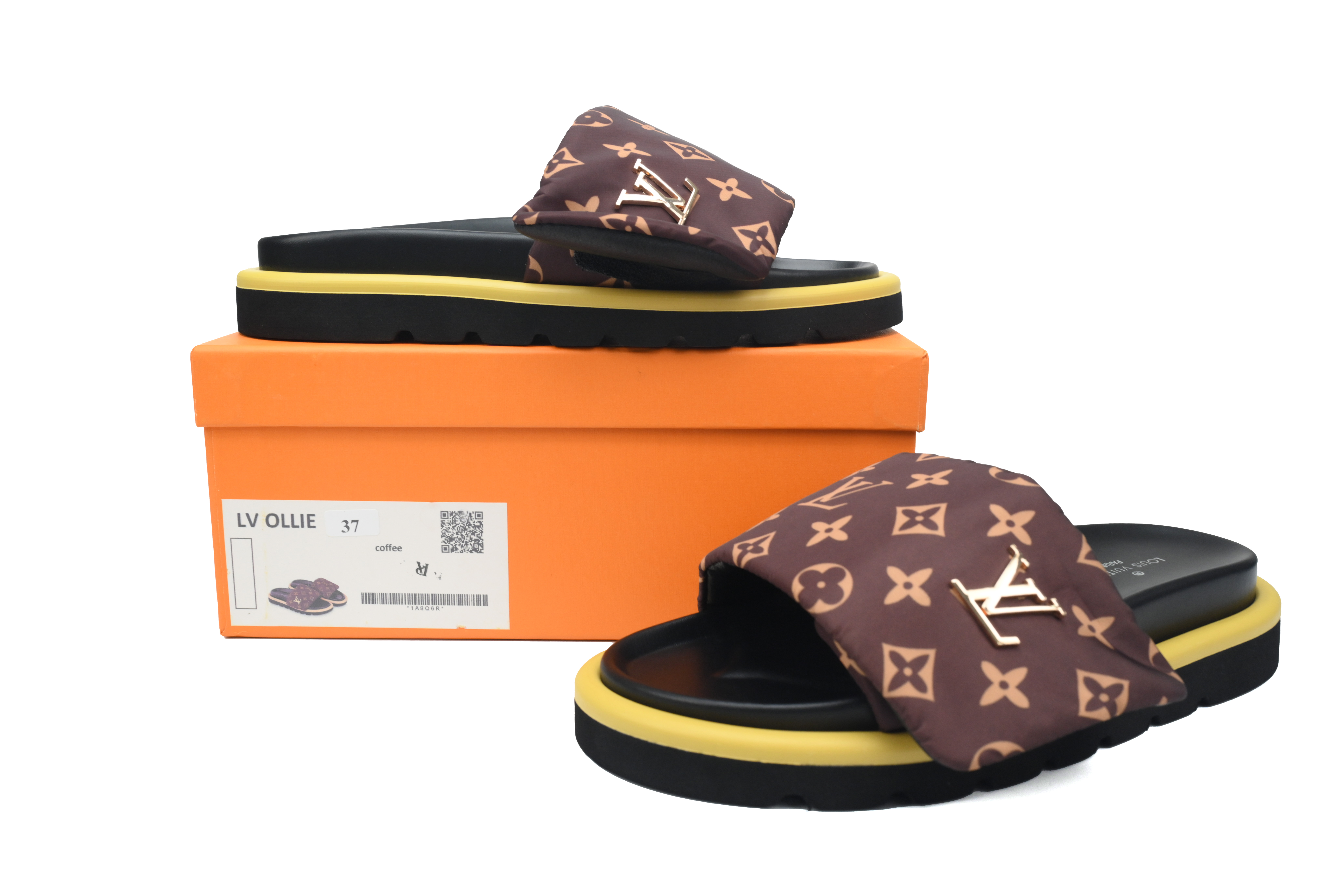  Brown Metal Label LOUIS VUITTON Velcro Pool Slides Pool Pillow Comfort
