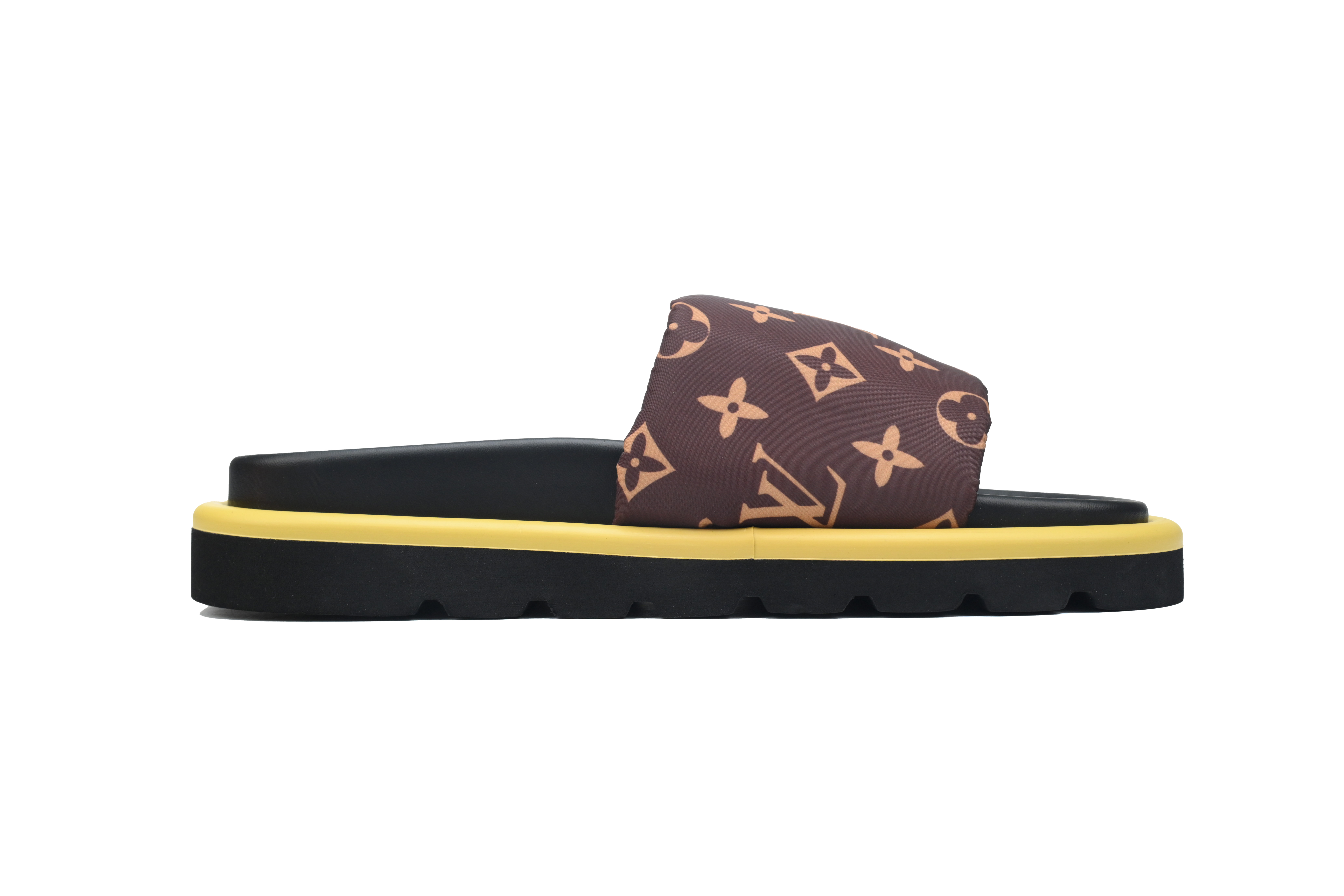  Brown Metal Label LOUIS VUITTON Velcro Pool Slides Pool Pillow Comfort