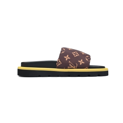  Brown Metal Label LOUIS VUITTON Velcro Pool Slides Pool Pillow Comfort 02