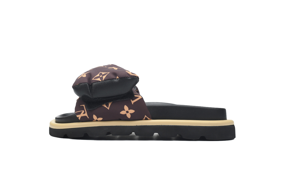  Brown Yellow Bread Pattern LOUIS VUITTON Velcro Pool Slides Pool Pillow Comfort