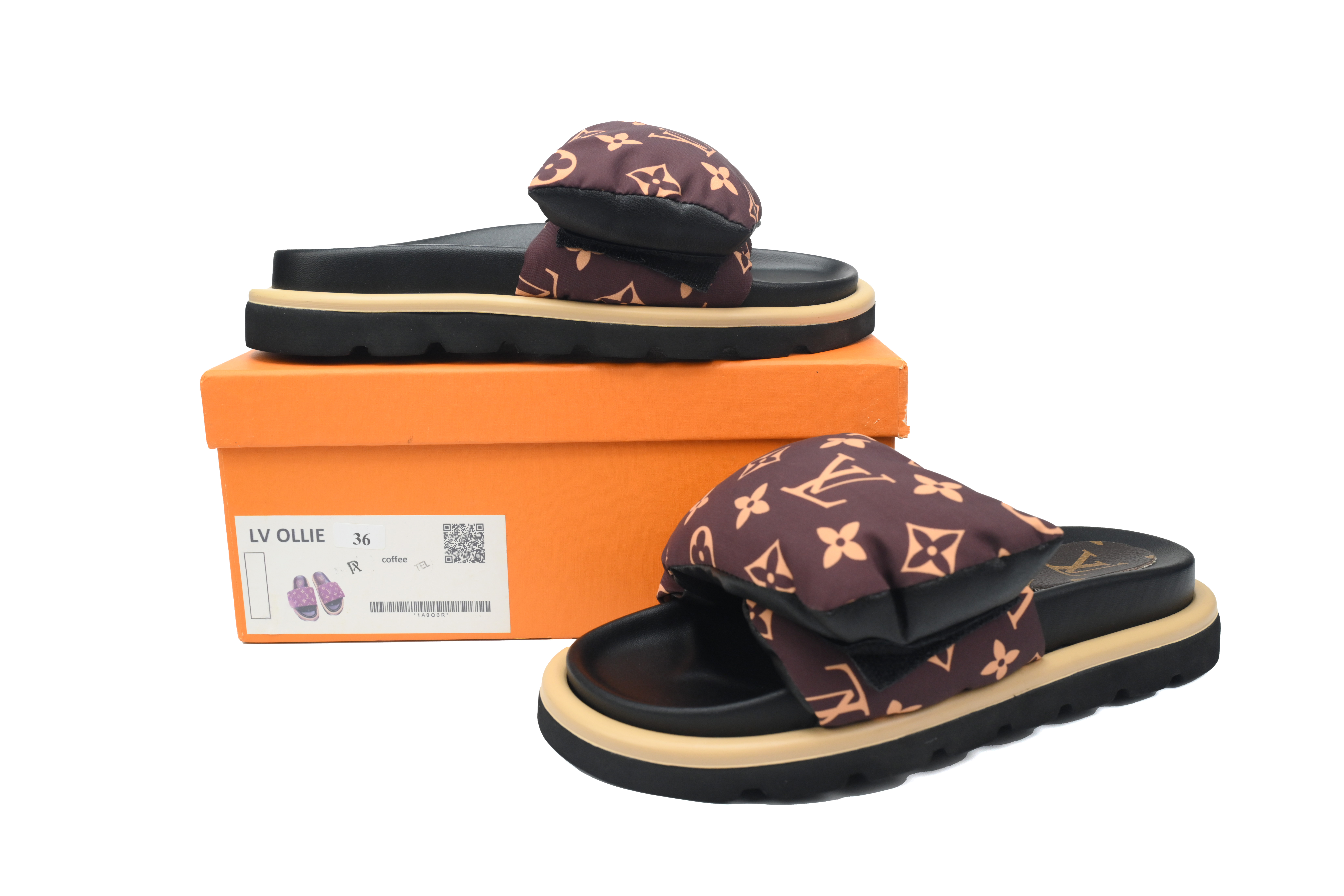  Brown Yellow Bread Pattern LOUIS VUITTON Velcro Pool Slides Pool Pillow Comfort