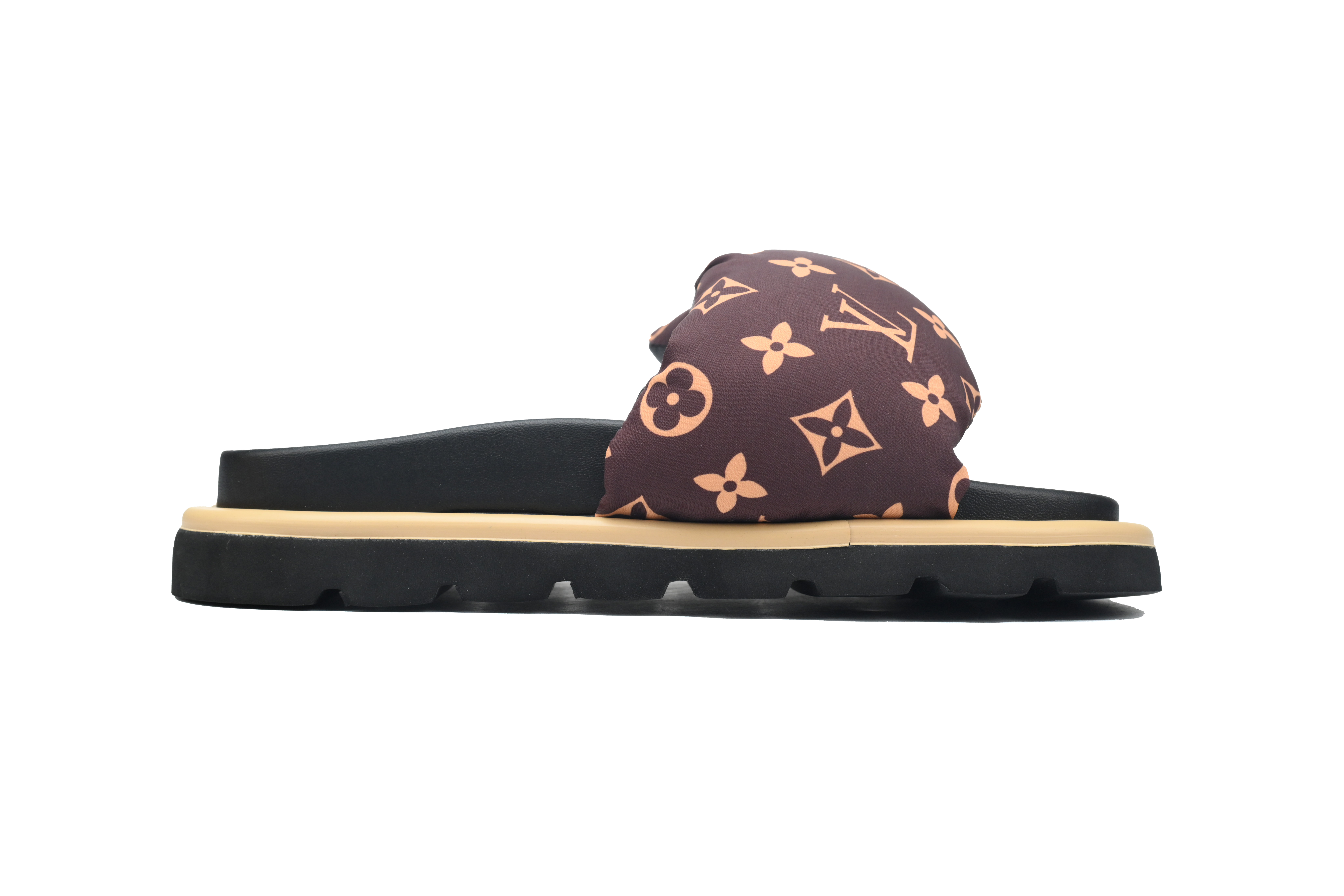  Brown Yellow Bread Pattern LOUIS VUITTON Velcro Pool Slides Pool Pillow Comfort