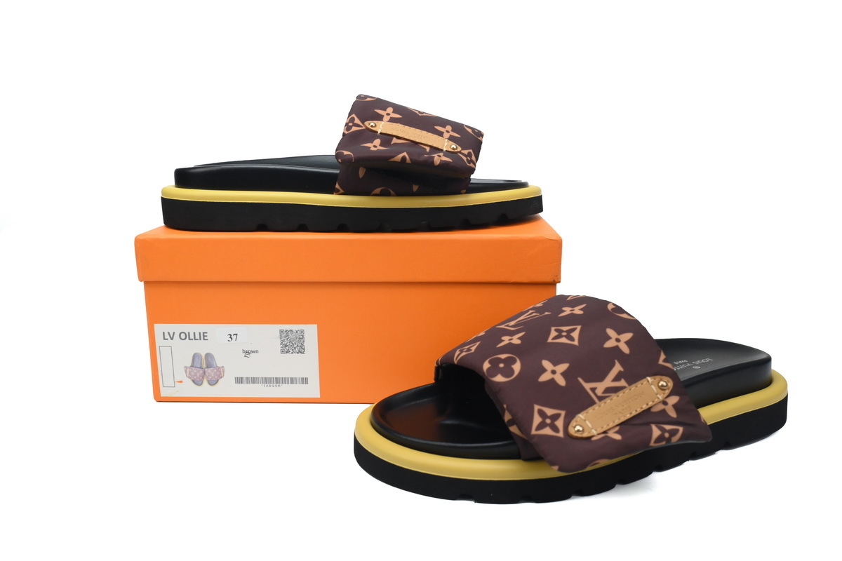  Brown Yellow Label LOUIS VUITTON Velcro Pool Slides Pool Pillow Comfort