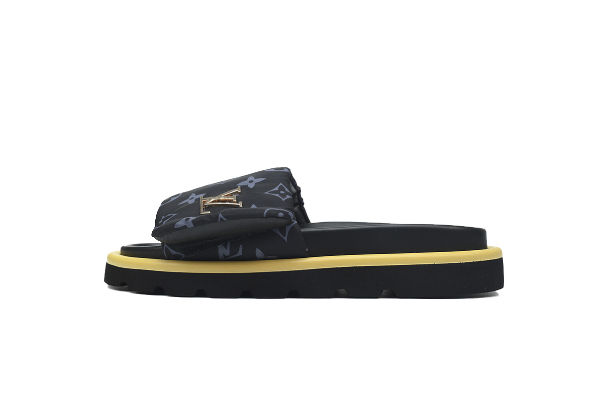  Dark Gray Metal Label LOUIS VUITTON Velcro Pool Slides Pool Pillow Comfort