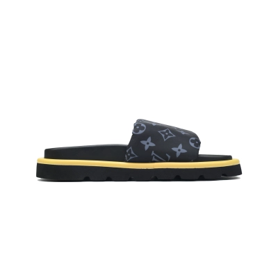  Dark Gray Metal Label LOUIS VUITTON Velcro Pool Slides Pool Pillow Comfort 02
