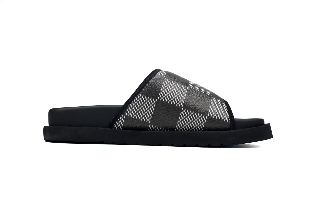  Black Embossed LOUIS VUITTON Miami Velcro Pool Slides