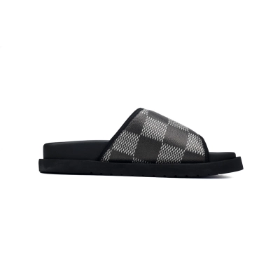  Black Embossed LOUIS VUITTON Miami Velcro Pool Slides 02