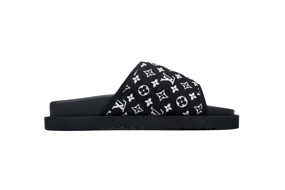  Flocked Black LOUIS VUITTON Miami Velcro Pool Slides