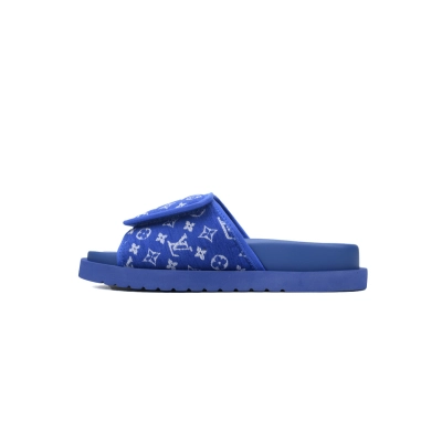  Flocked Blue LOUIS VUITTON Miami Velcro Pool Slides 01