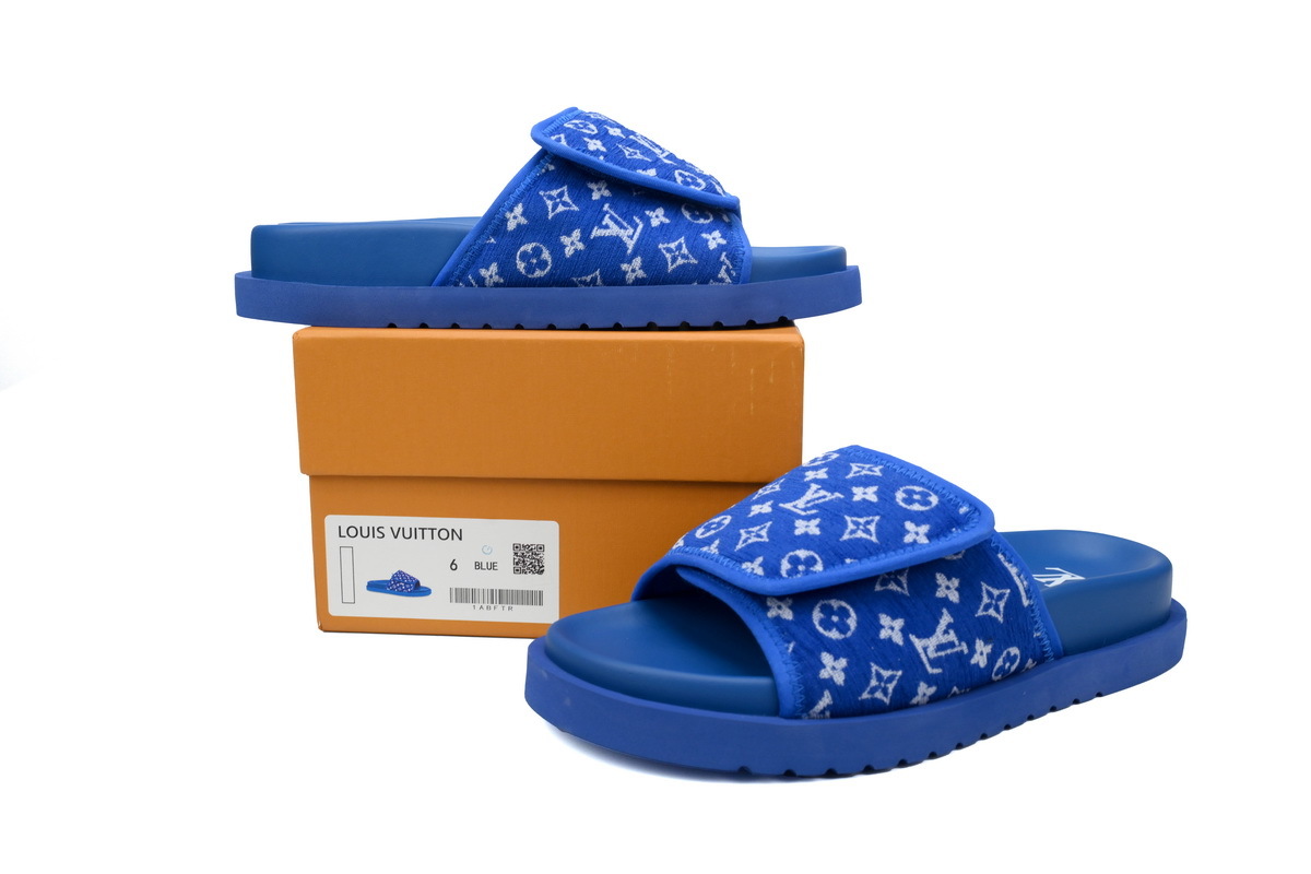  Flocked Blue LOUIS VUITTON Miami Velcro Pool Slides