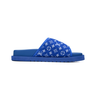  Flocked Blue LOUIS VUITTON Miami Velcro Pool Slides 02