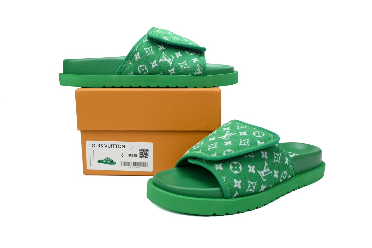  Flocked Green LOUIS VUITTON Miami Velcro Pool Slides
