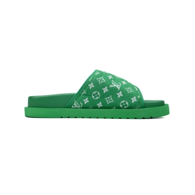  Flocked Green LOUIS VUITTON Miami Velcro Pool Slides 02