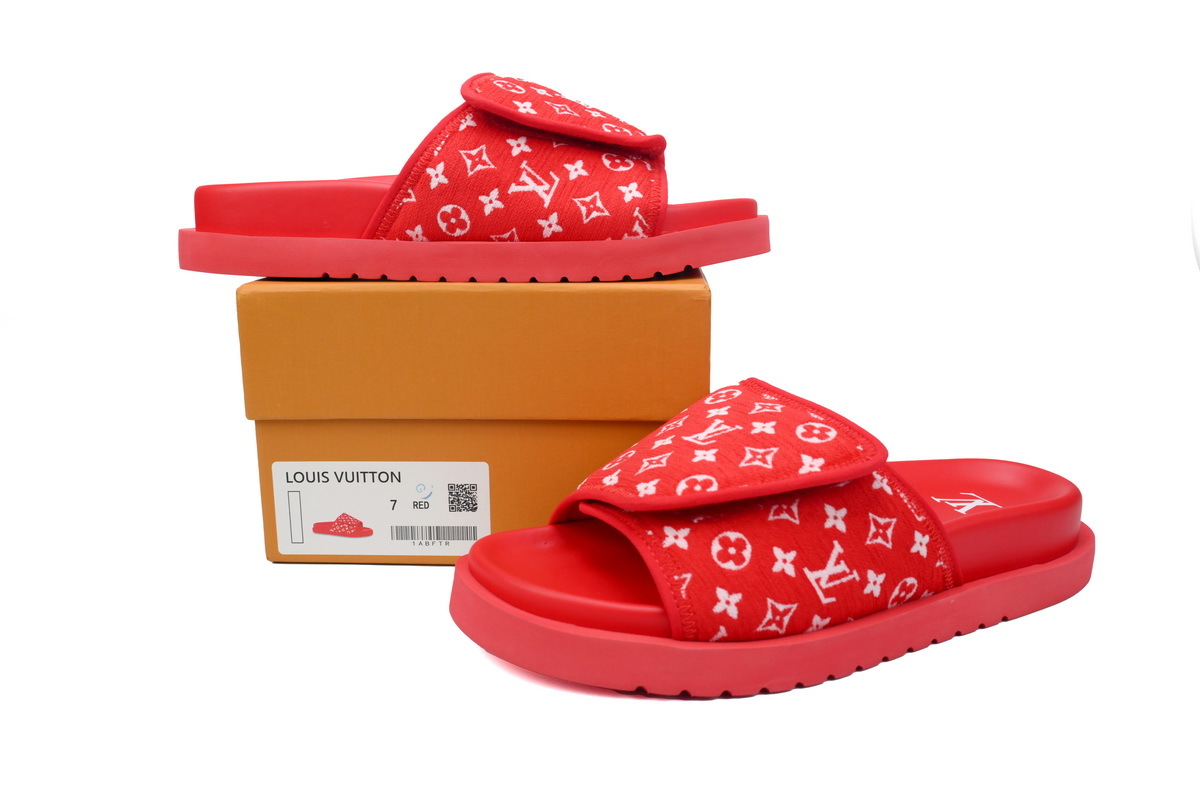  Flocked Red LOUIS VUITTON Miami Velcro Pool Slides