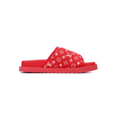  Flocked Red LOUIS VUITTON Miami Velcro Pool Slides 02