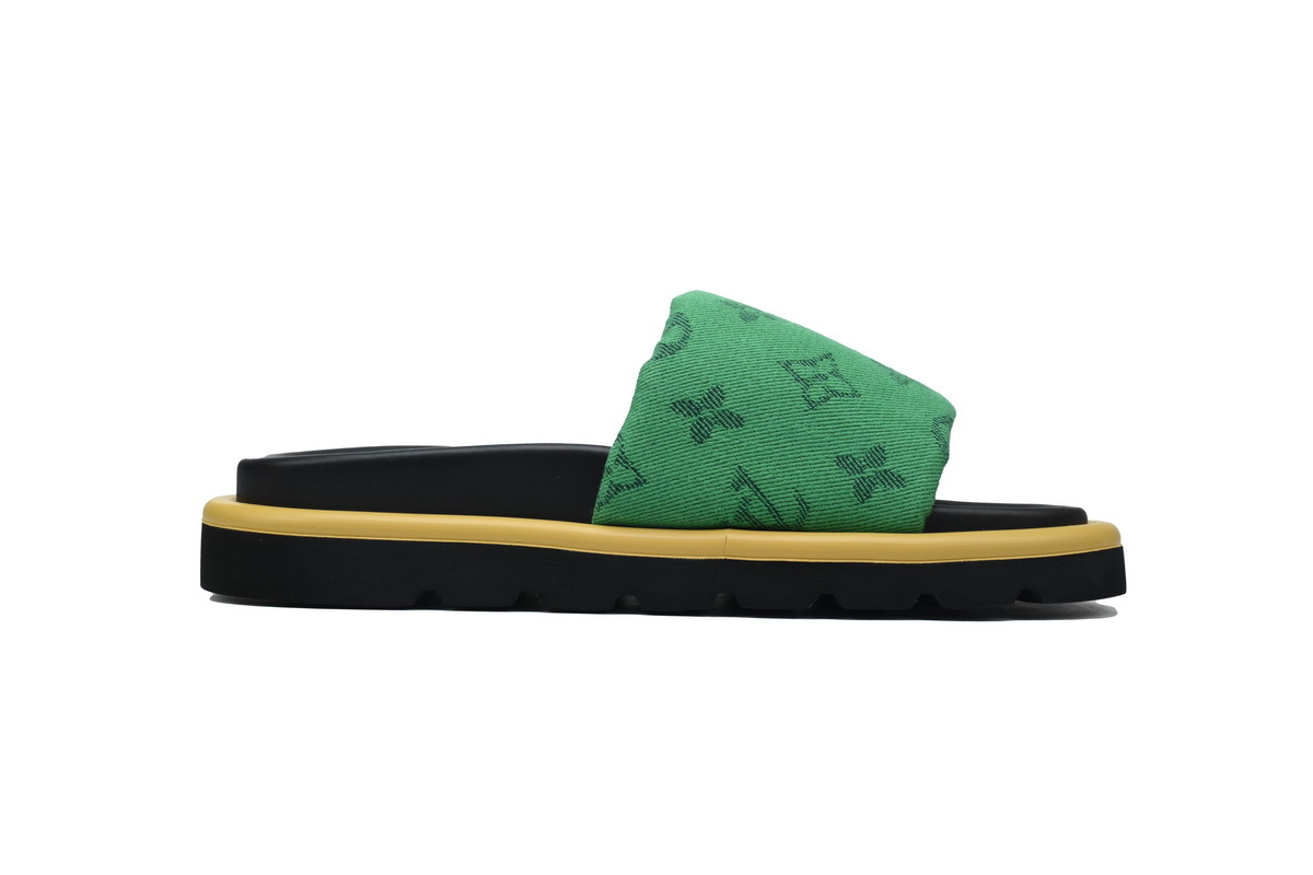  Green Denim Yellow Label LOUIS VUITTON Velcro Pool Slides Pool Pillow