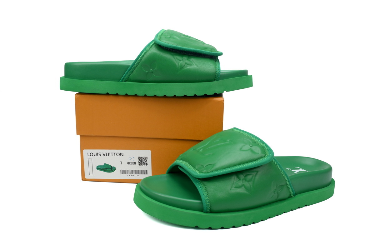  Green Embossed LOUIS VUITTON Miami Velcro Pool Slides