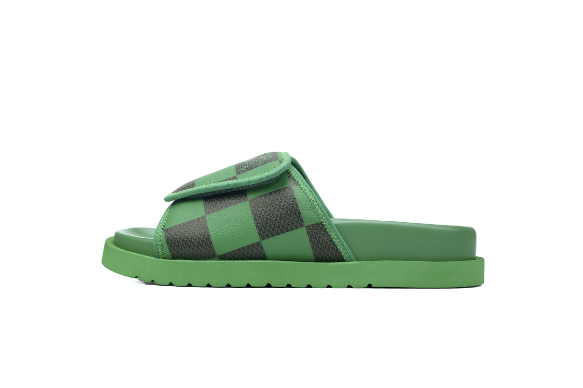  Green Vintage LOUIS VUITTON Miami Velcro Pool Slides