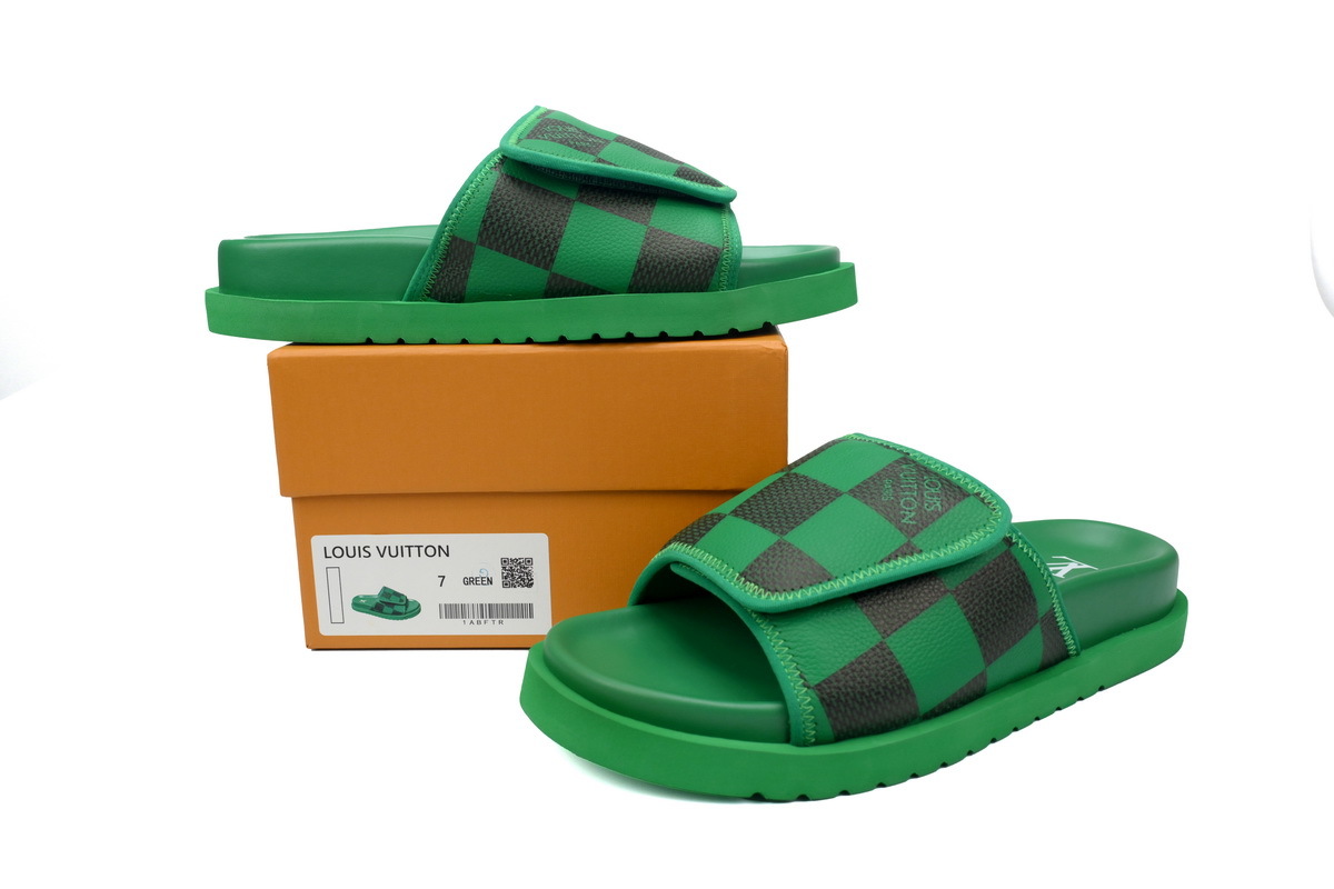  Green Vintage LOUIS VUITTON Miami Velcro Pool Slides