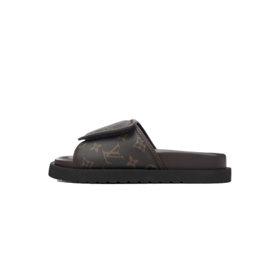 Khaki Vintage LOUIS VUITTON Miami Velcro Pool Slides 01