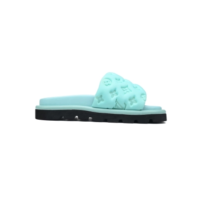  Light Blue Bread Pattern LOUIS VUITTON Velcro Pool Slides Pool Pillow Comfort 02