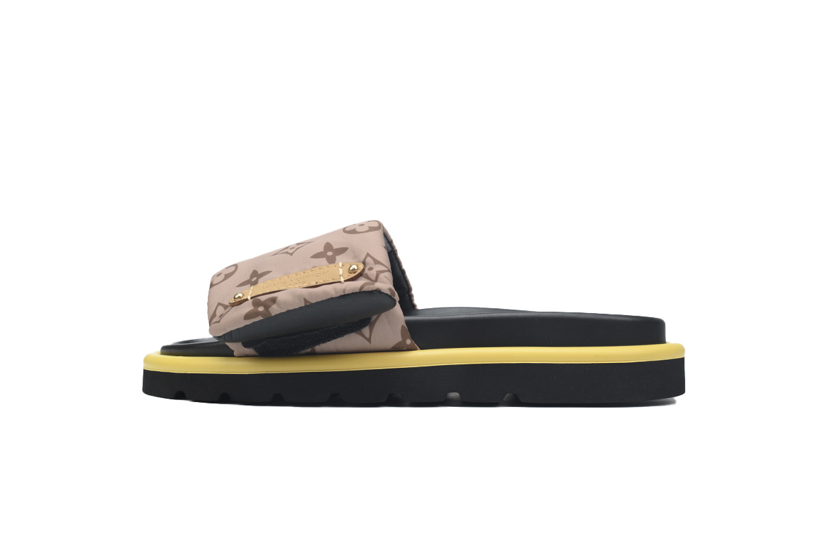  Light Brown LOUIS VUITTON Velcro Pool Slides Pool Pillow Comfort