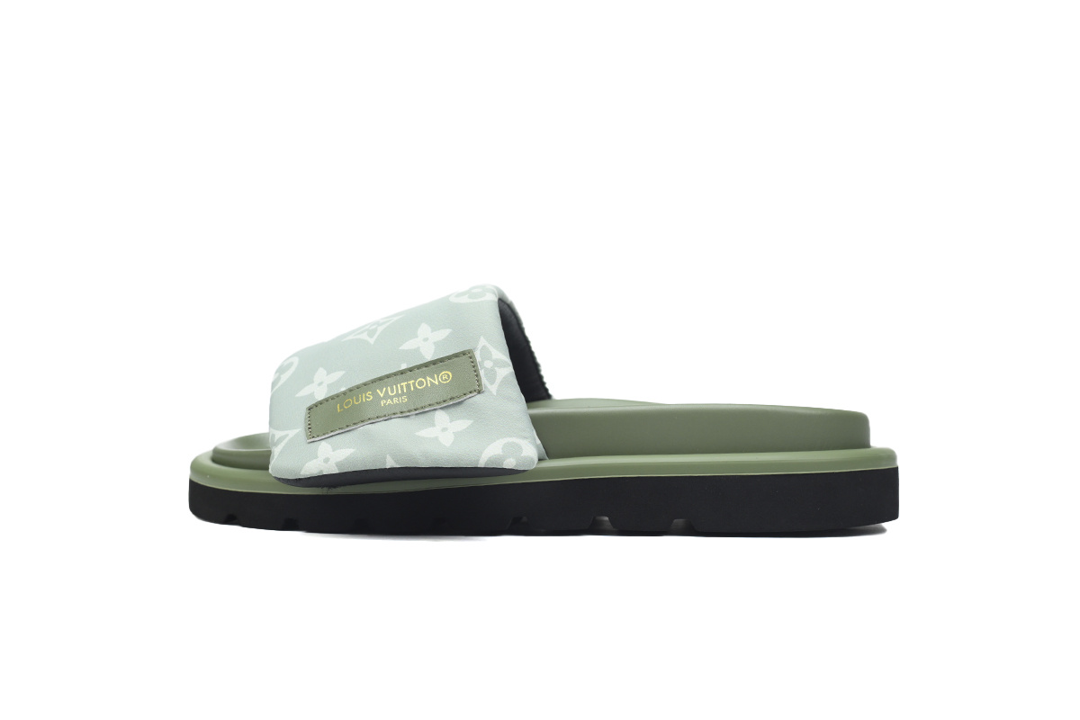  Light Green Denim Green Label LOUIS VUITTON Velcro Pool Slides Pool Pillow Comfort