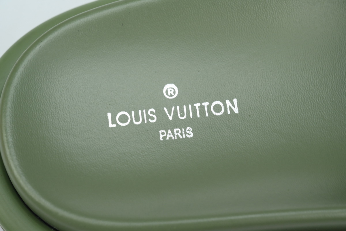  Light Green Denim Green Label LOUIS VUITTON Velcro Pool Slides Pool Pillow Comfort