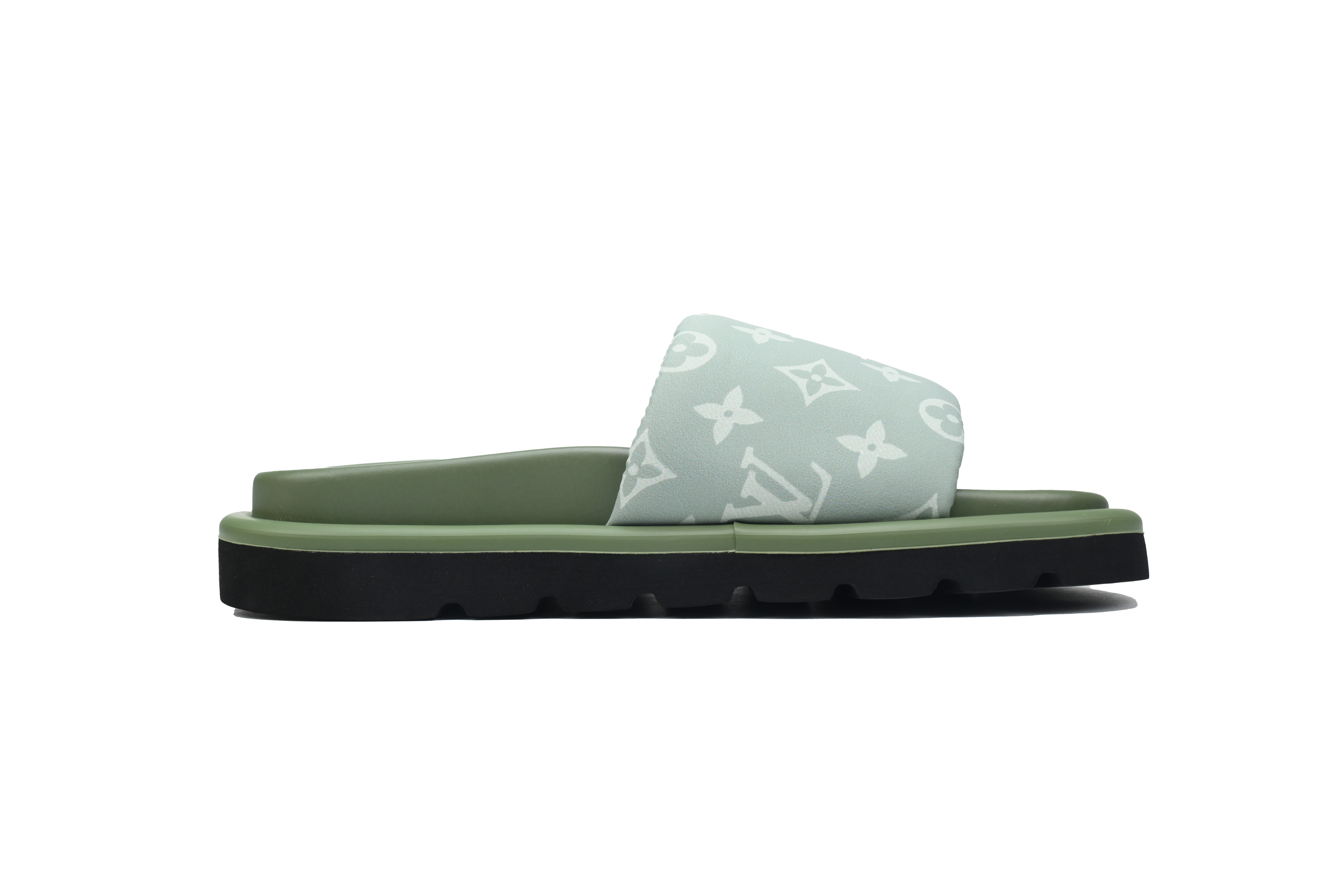  Light Green Denim Green Label LOUIS VUITTON Velcro Pool Slides Pool Pillow Comfort
