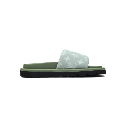  Light Green Denim Green Label LOUIS VUITTON Velcro Pool Slides Pool Pillow Comfort 02