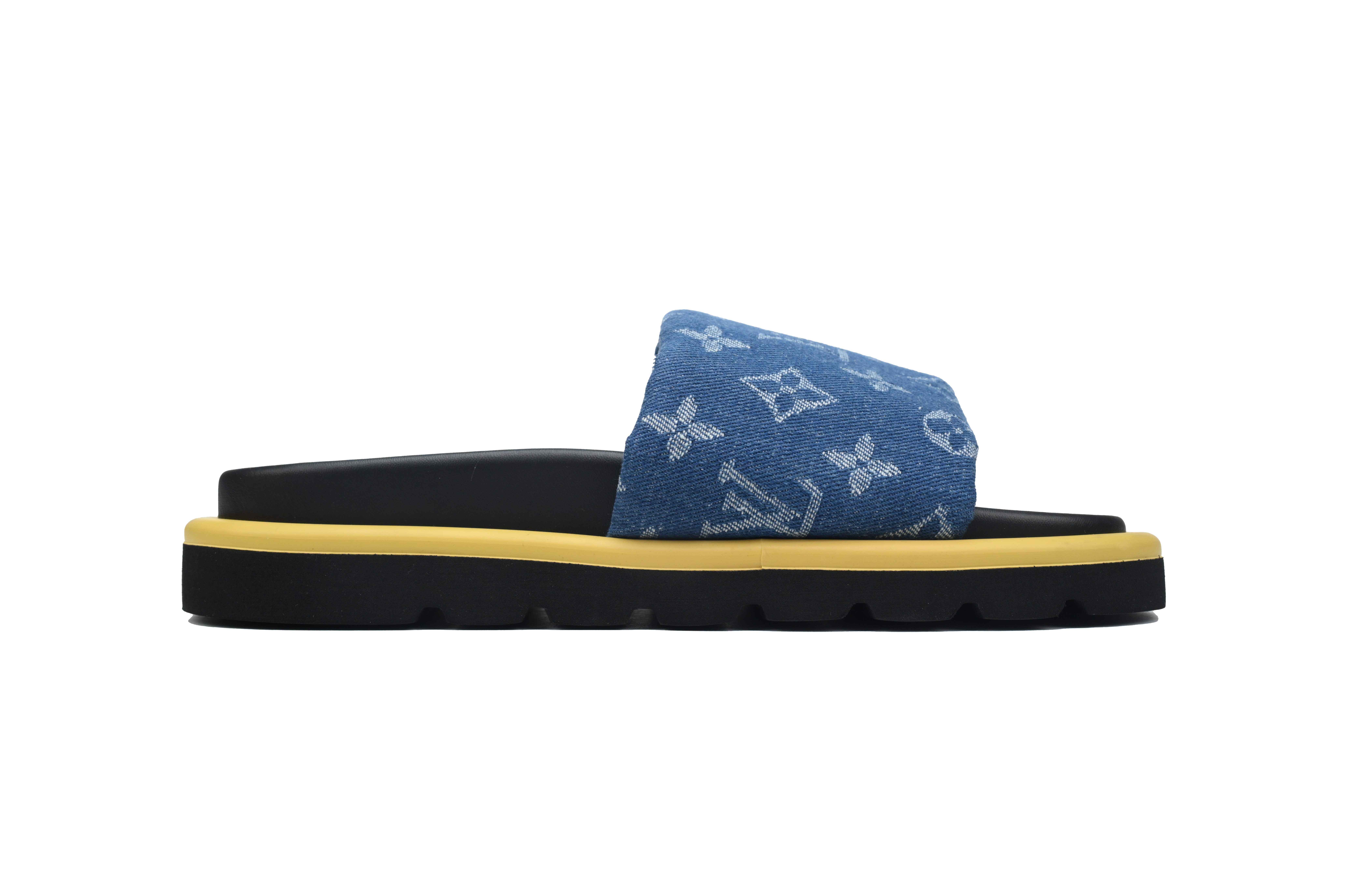  Navy Blue Denim LOUIS VUITTON Velcro Pool Slides Pool Pillow