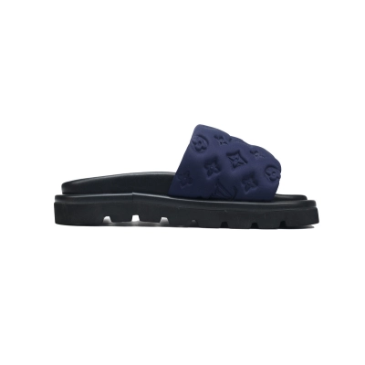  Navy Blue LOUIS VUITTON Velcro Pool Slides Pool Pillow Comfort 02
