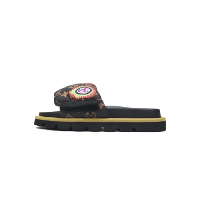  Sun Brown LOUIS VUITTON Velcro Pool Slides Pool Pillow Comfort 01