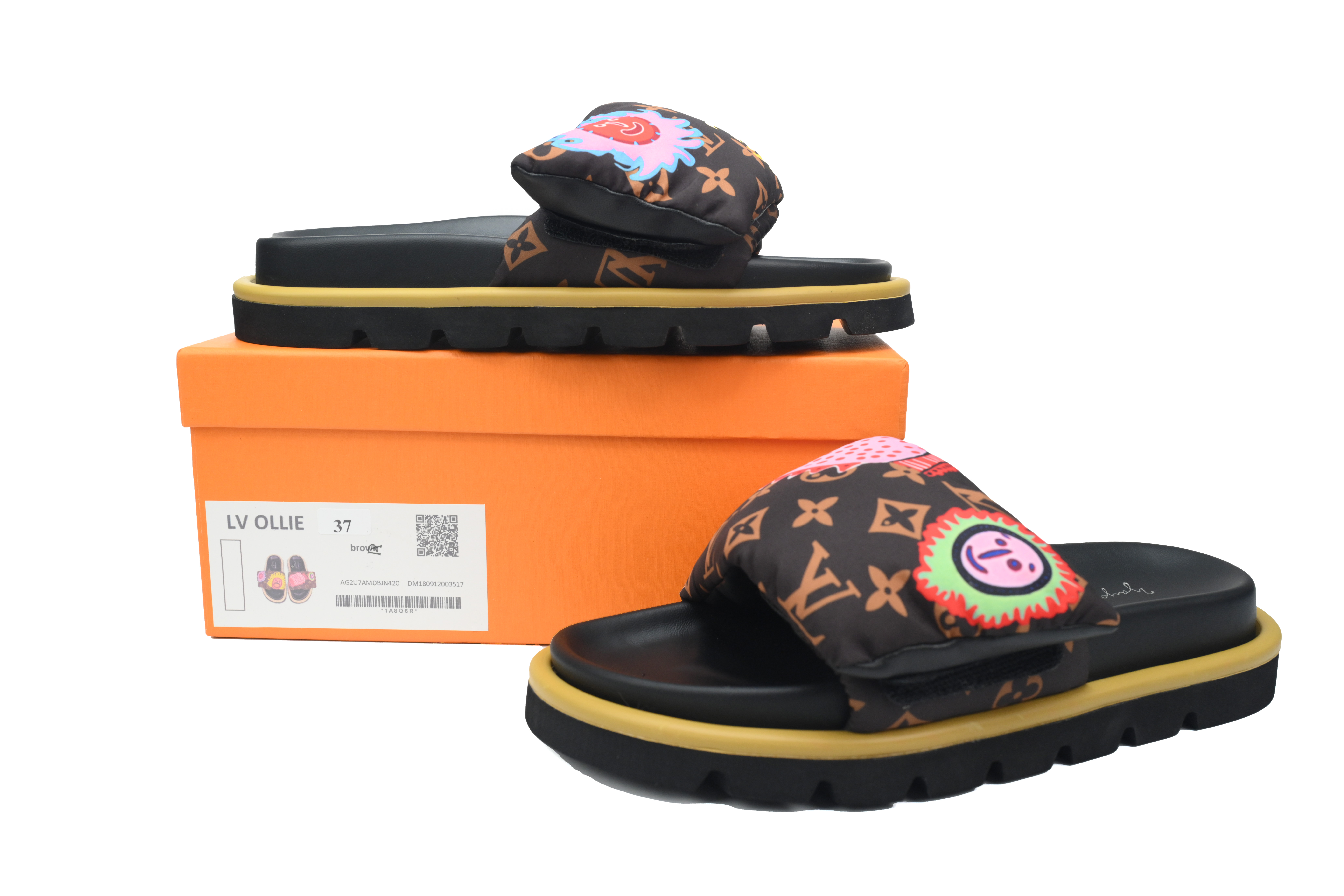  Sun Brown LOUIS VUITTON Velcro Pool Slides Pool Pillow Comfort