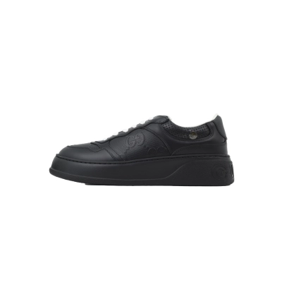 all black Gucci platform biscuit shoes Gucci Chunky B Leather lace-up flat-heeled Sneakers 01