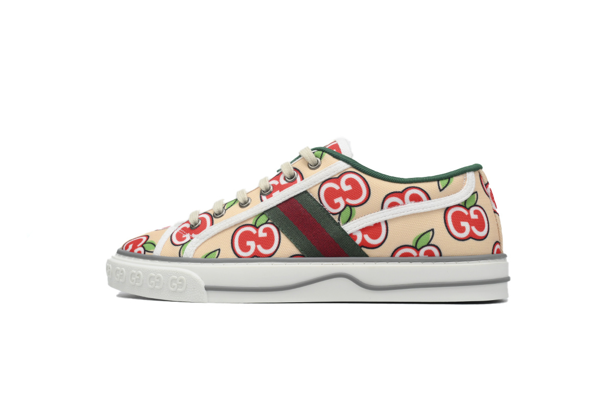 Beige Gucci 1977 Sneakers Gucci Tennis Canvas GG Apple print low-top fashion sneakers