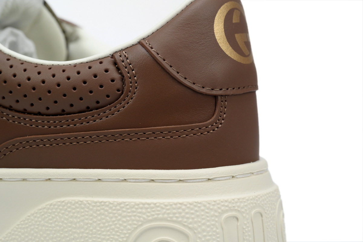carbon brown Gucci platform biscuit shoes Gucci Leather low-top lace-up Sneakers