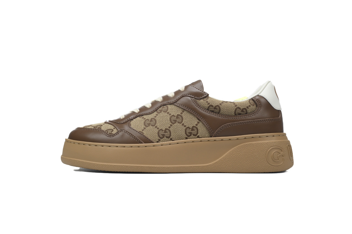 khaki brown Gucci platform biscuit shoes Gucci Chunky B Sneakers